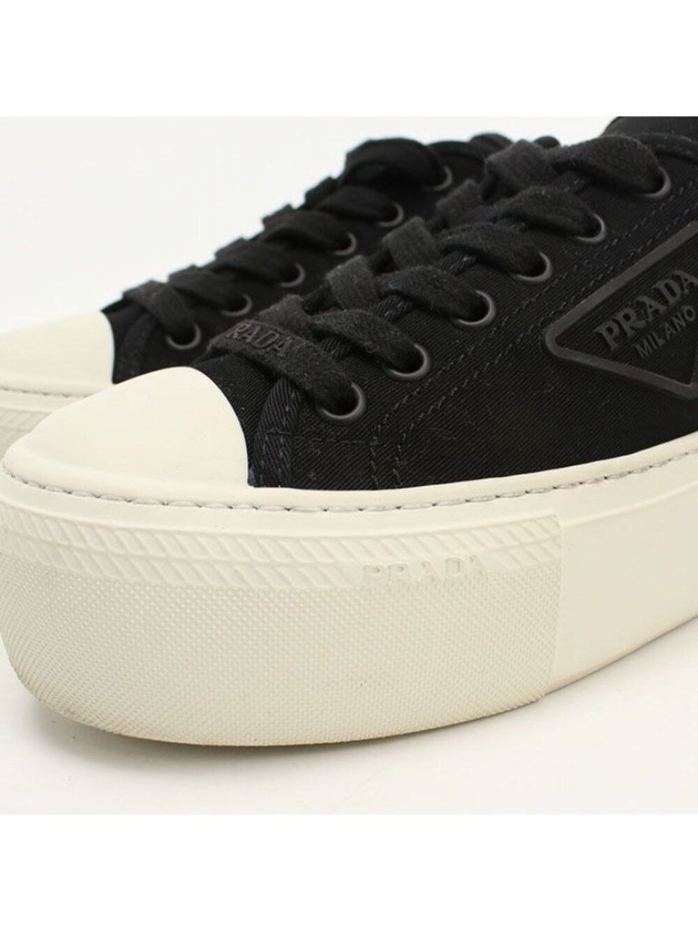 Prada Low Cut Triangle Logo Sneakers Cotton - Picture 8 of 9